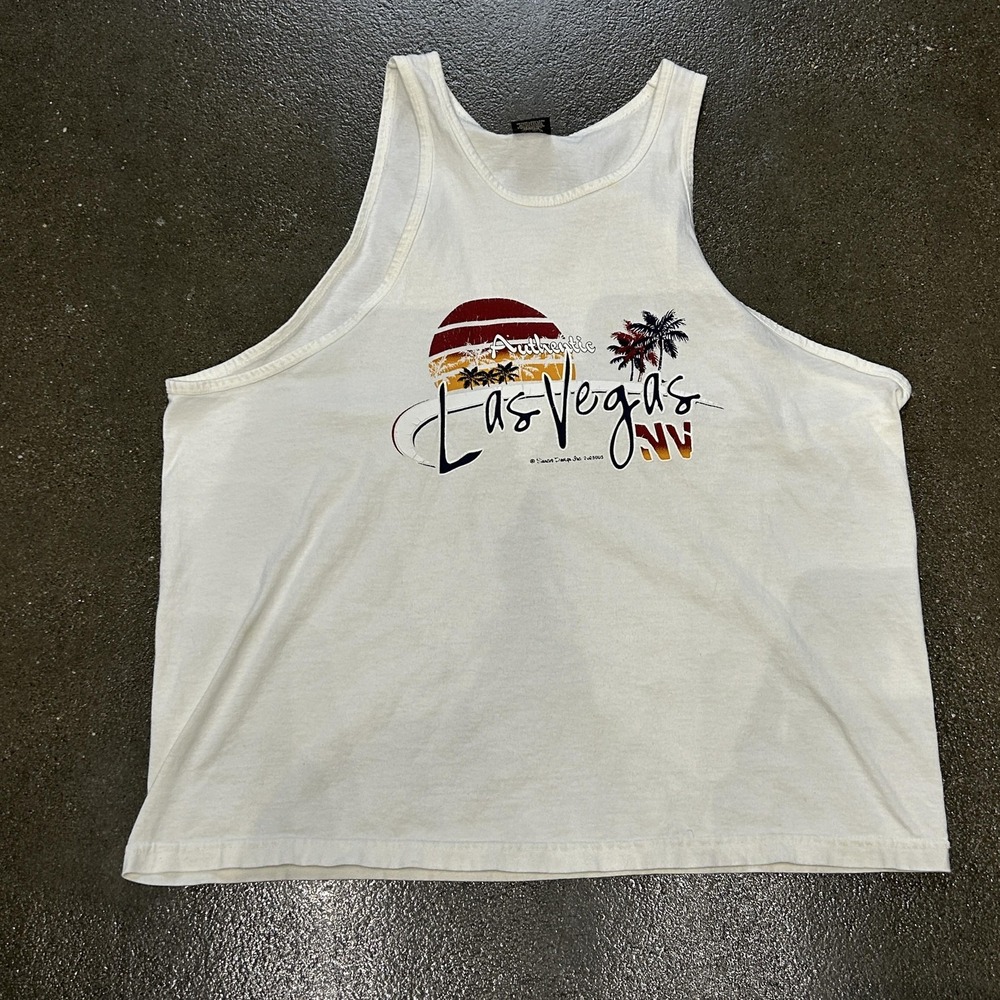 Las Vegas Shirt Mens XL White Graphic Tank Top Sleeveless Cotton